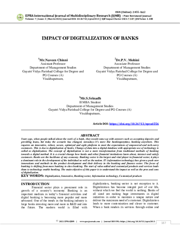 (PDF) Impact of Digitalization of Banks