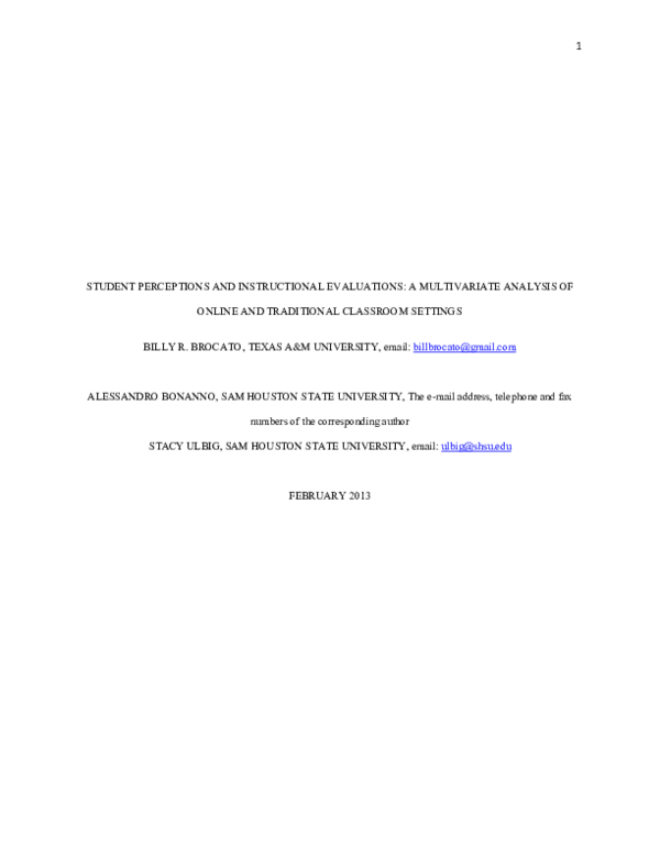(PDF) Student perceptions and instructional evaluations: A multivariate ...