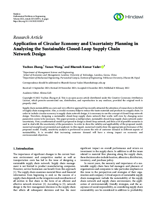 (PDF) Application of Circular Economy and Uncertainty Planning in