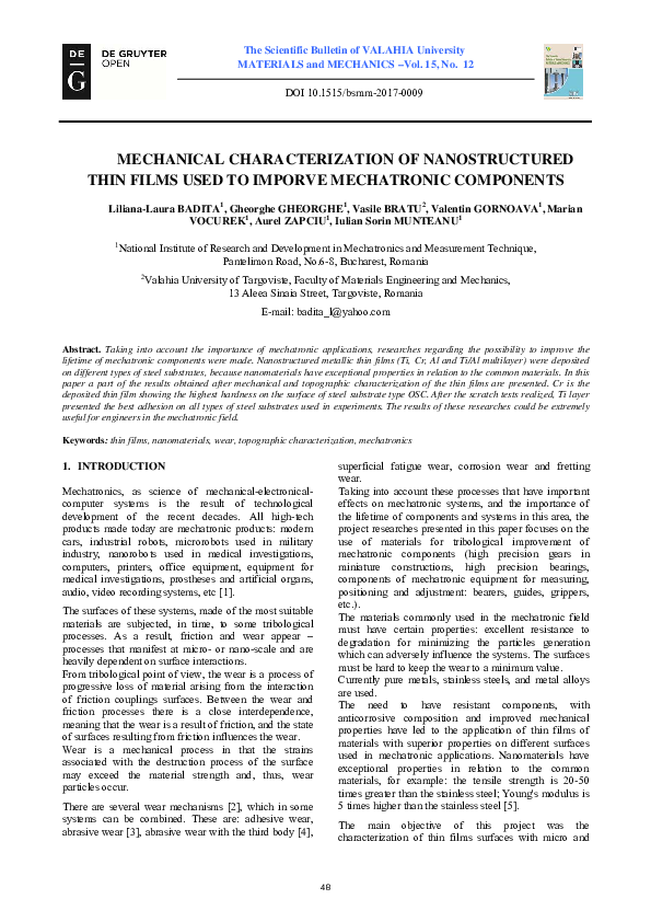 (PDF) Mechanical Characterization of Nanostructured Thin Films Used to ...