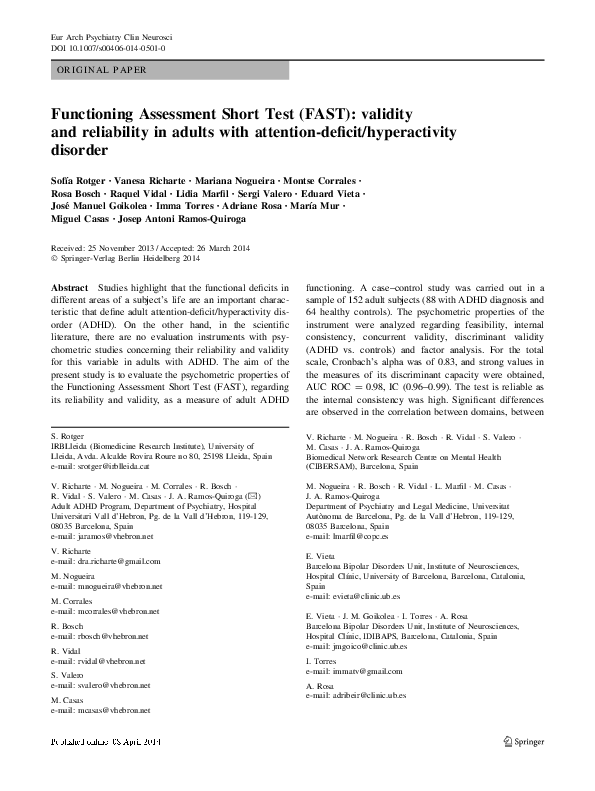 (PDF) Functioning Assessment Short Test (FAST): validity and ...