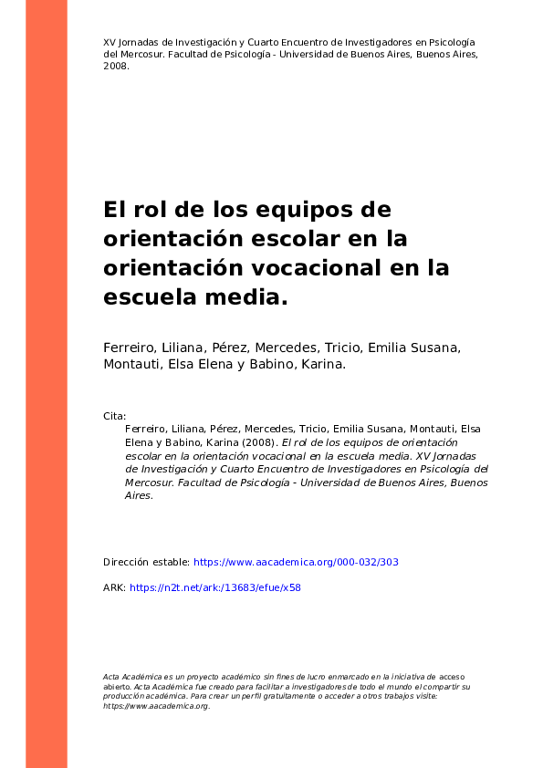 (PDF) El Rol De Los Equipos De Orientación Escolar en La Orientación ...