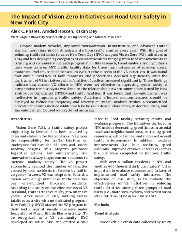 (PDF) The Impact of Vision Zero Initiatives on Road User Safety in New ...