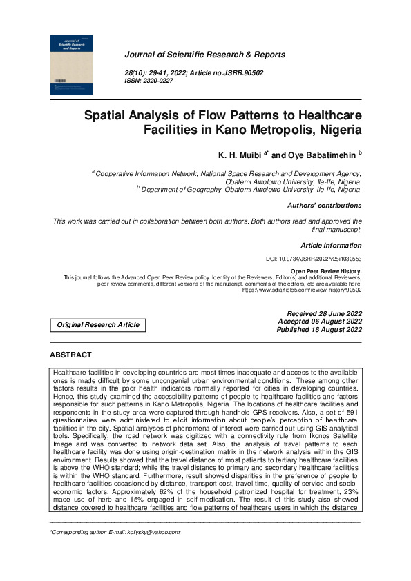 (PDF) Spatial Analysis of Flow Patterns to Healthcare Facilities in ...