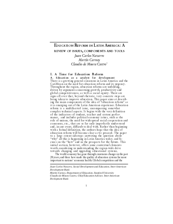 (PDF) Education Reform in Latin America: A Review of Issues, Components ...