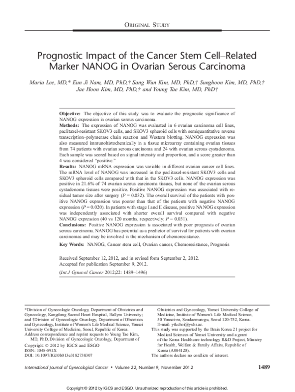 (PDF) Prognostic impact of the cancer stem cell related markers ALDH1 ...