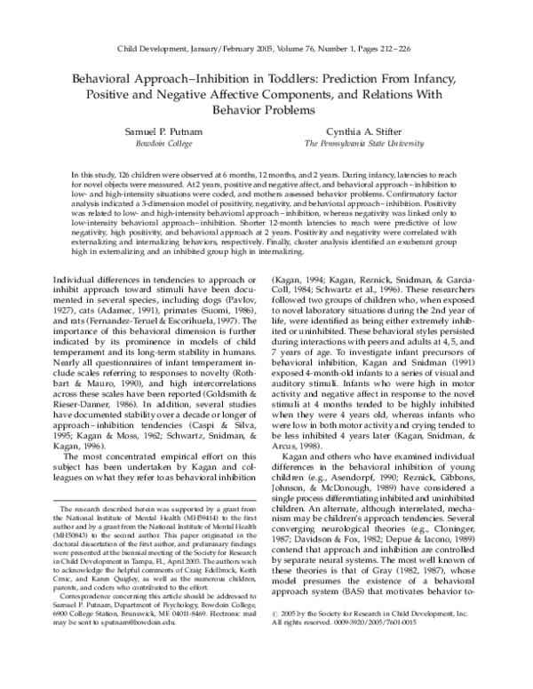 (PDF) Behavioral Approach?Inhibition in Toddlers: Prediction From ...