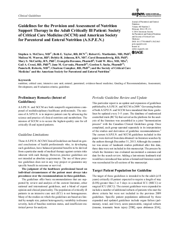(PDF) Guidelines for the Provision and Assessment of Nutrition Support ...