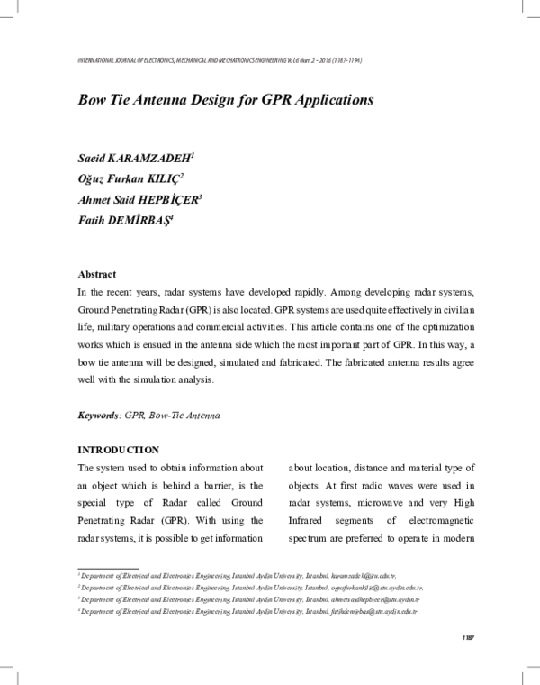 (PDF) Bow Tie Antenna Design for GPR Applications