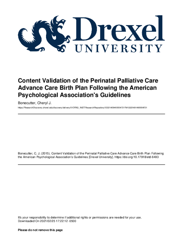 (PDF) Content Validation of the Perinatal Palliative Care Advance Care ...
