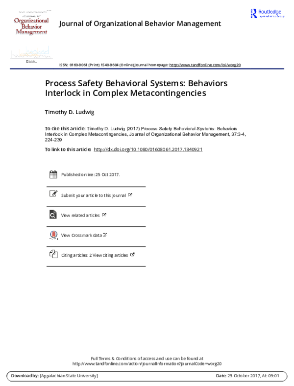(PDF) Process Safety Behavioral Systems Behaviors Interlock in Complex Metacontingencies