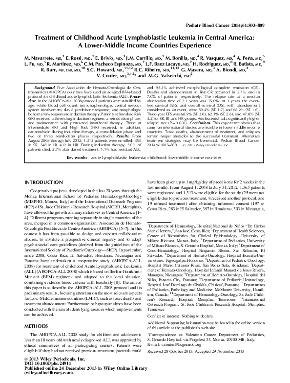 (PDF) Treatment of childhood acute lymphoblastic leukemia in central ...