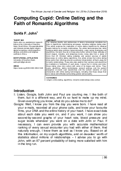 (PDF) Computing Cupid: Online Dating and the Faith of Romantic Algorithms
