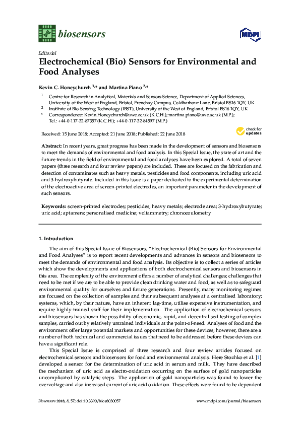 (PDF) Electrochemical (Bio) Sensors for Environmental and Food Analyses