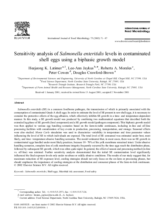(PDF) Sensitivity analysis of Salmonella enteritidis levels in ...