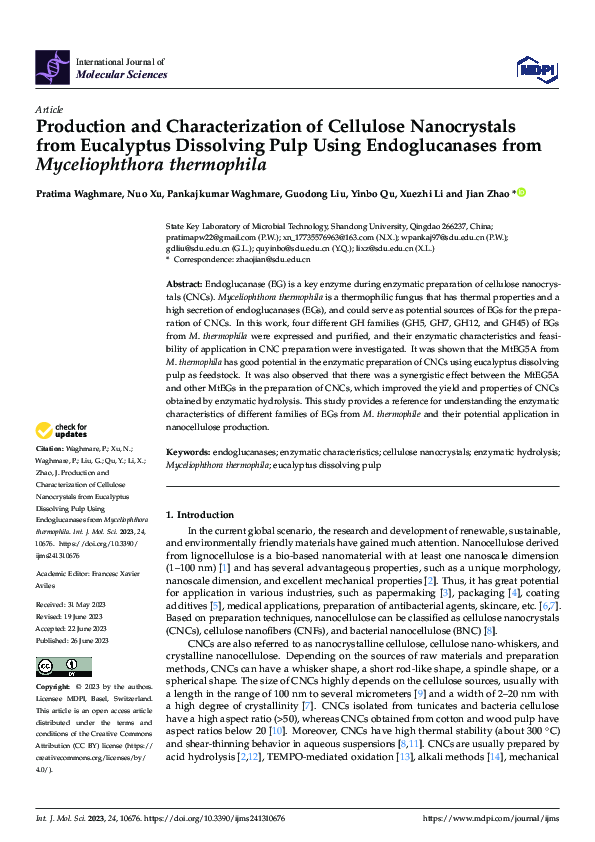 (PDF) Production and Characterization of Cellulose Nanocrystals from ...