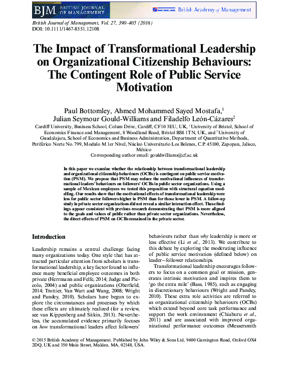 (PDF) The Impact of Transformational Leadership on Organizational ...