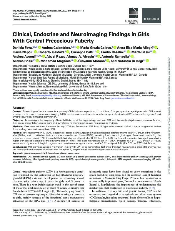 (PDF) Clinical, Endocrine and Neuroimaging Findings in Girls With ...