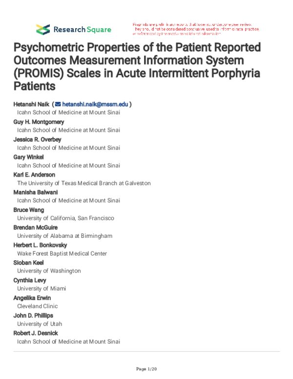 (PDF) Psychometric Properties of the Patient Reported Outcomes ...