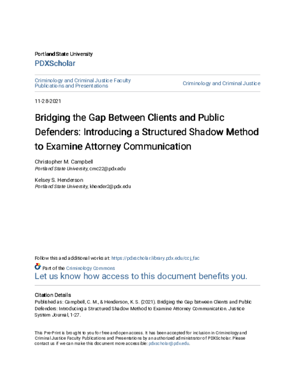 (PDF) Bridging the Gap between Clients and Public Defenders ...