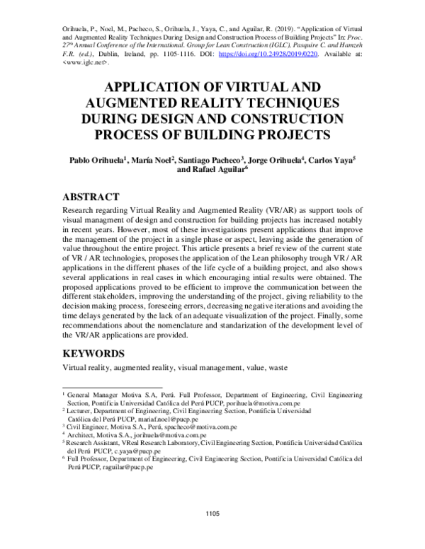 (PDF) Application of Virtual and Augmented Reality Techniques During ...