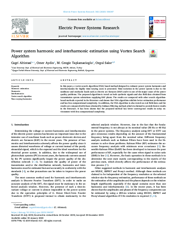 (PDF) Power system harmonic and interharmonic estimation using Vortex ...