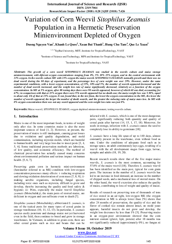 (PDF) Variation of Corn Weevil Sitophilus Zeamais Population in a ...