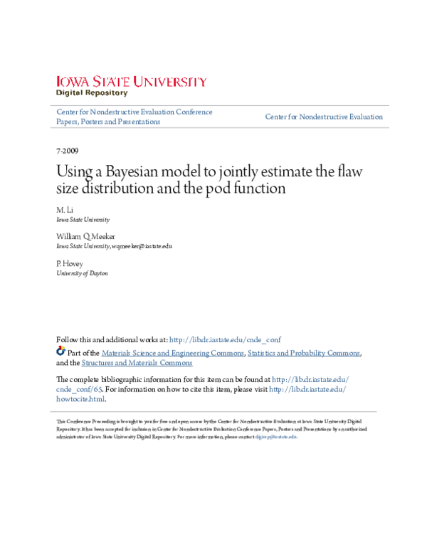 (PDF) Using a Bayesian Model to Jointly Estimate the Flaw Size ...