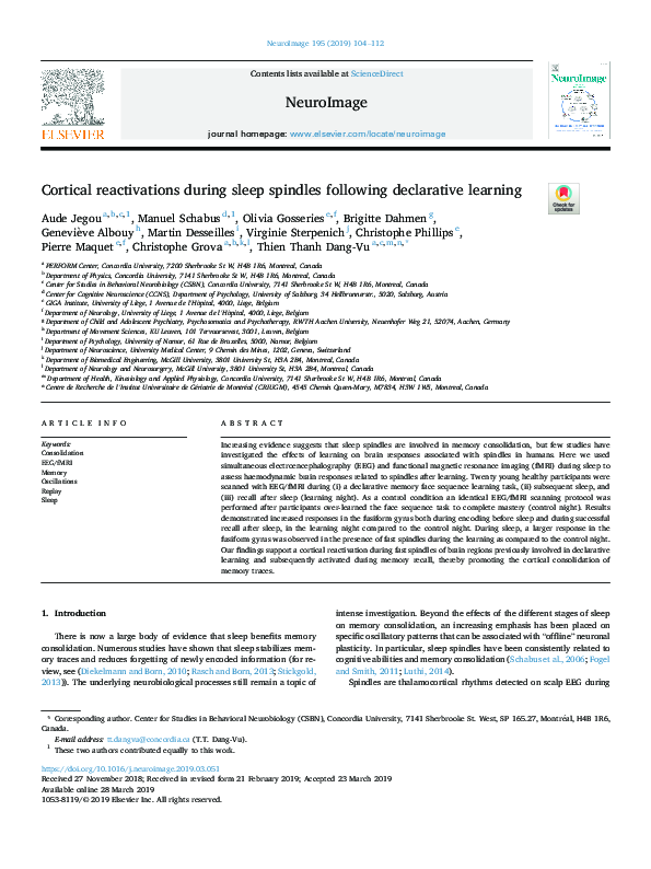 (PDF) Cortical reactivations during sleep spindles following ...