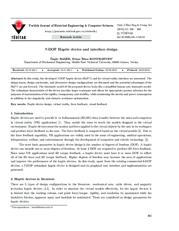 (PDF) 7-DOF Haptic device and interface design