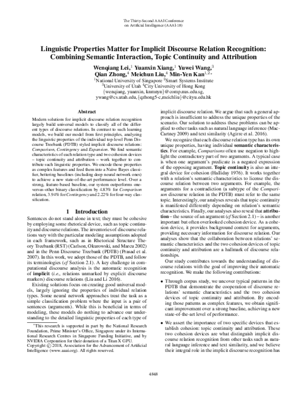 (PDF) Linguistic Properties Matter for Implicit Discourse Relation ...