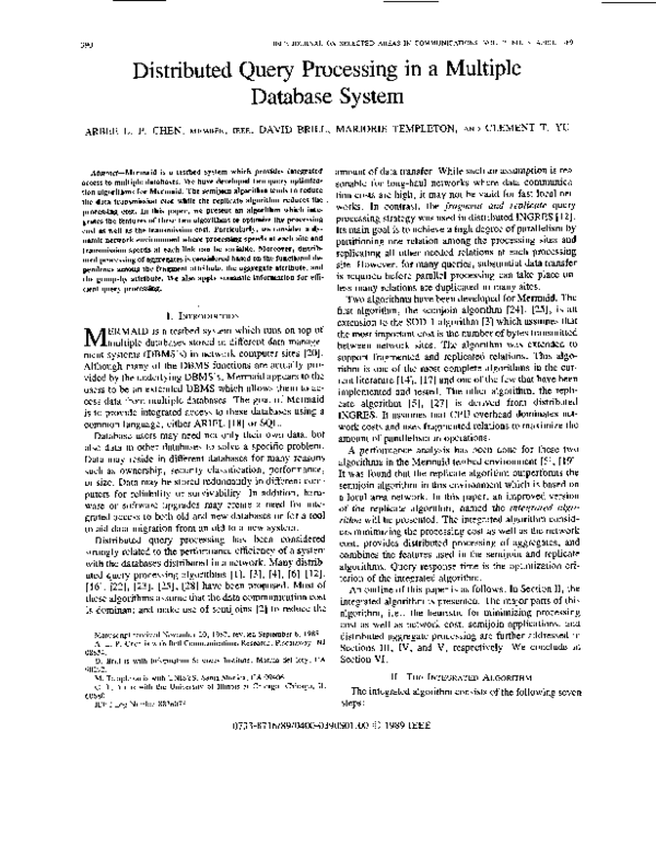 (PDF) Distributed query processing a multiple database system