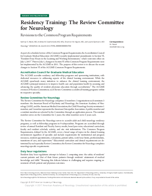 (PDF) Residency Training: The Review Committee for Neurology