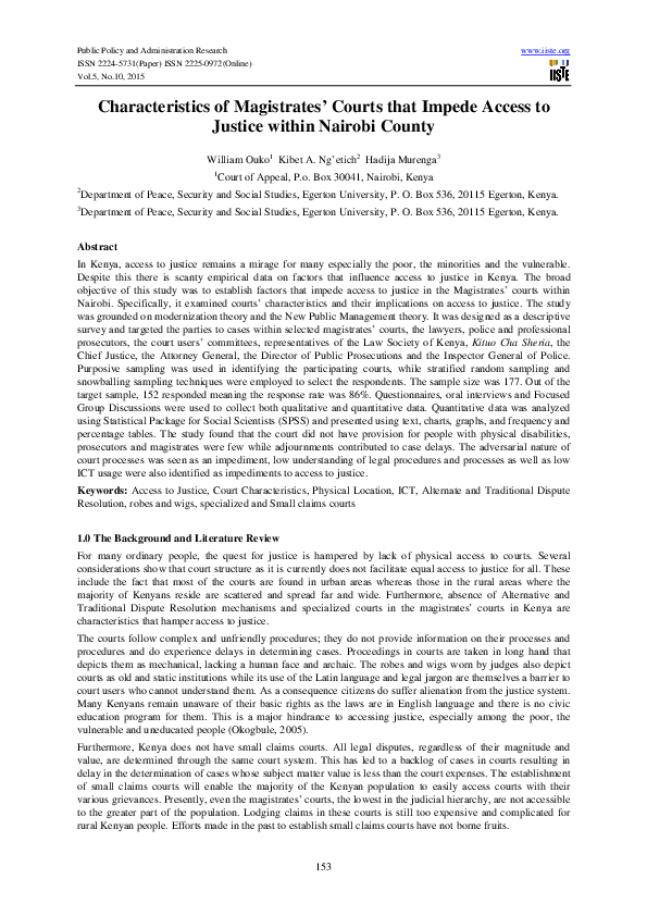 (PDF) Characteristics of Magistrates’ Courts that Impede Access to ...