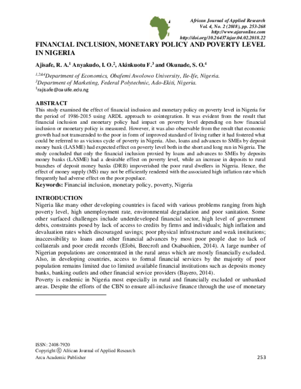 (PDF) Financial Inclusion, Monetary Policy and Poverty Level in Nigeria