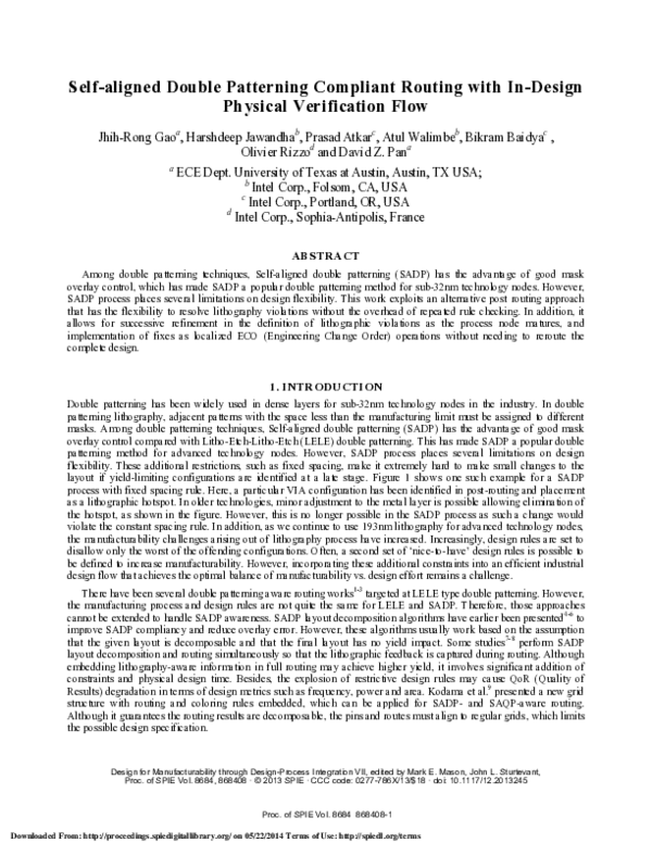 (PDF) Self-aligned double patterning compliant routing with in-design ...
