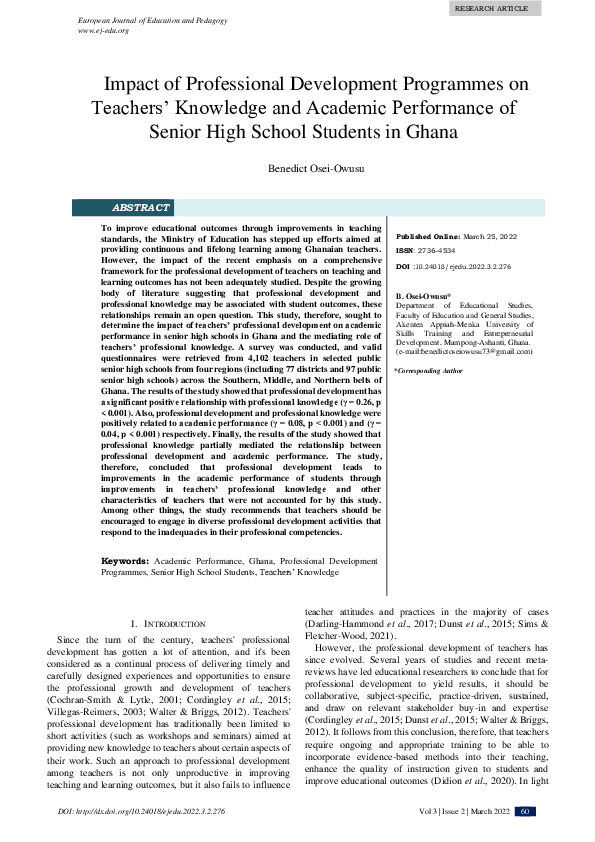 (PDF) Impact of Professional Development Programmes on Teachers ...
