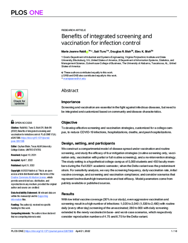 (PDF) Benefits of integrated screening and vaccination for infection ...