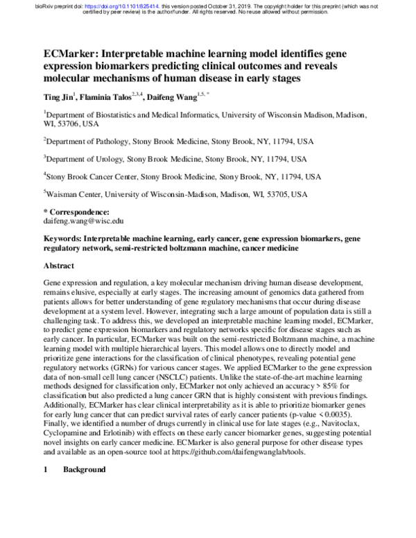 (PDF) ECMarker: Interpretable machine learning model identifies gene ...
