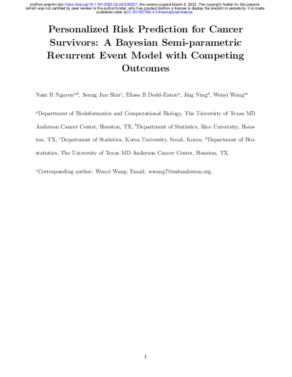 (PDF) Personalized Risk Prediction for Cancer Survivors: A Bayesian ...