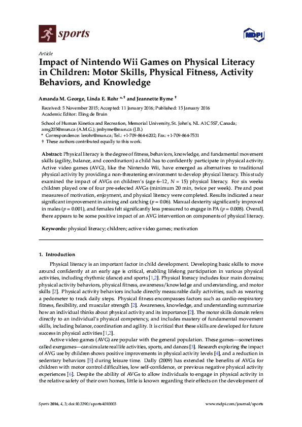 (PDF) Impact of Nintendo Wii Games on Physical Literacy in Children ...