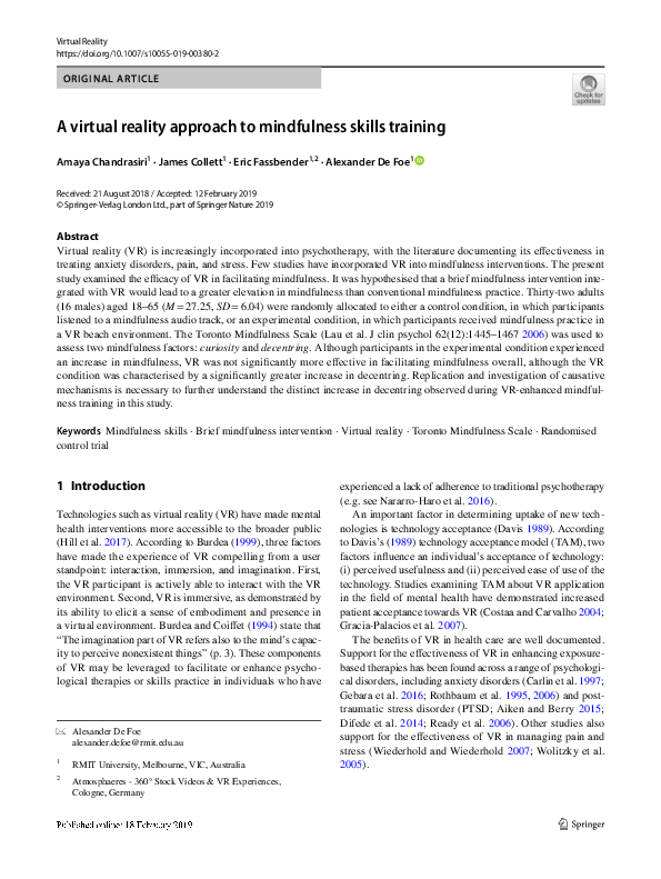 (PDF) A virtual reality approach to mindfulness skills training