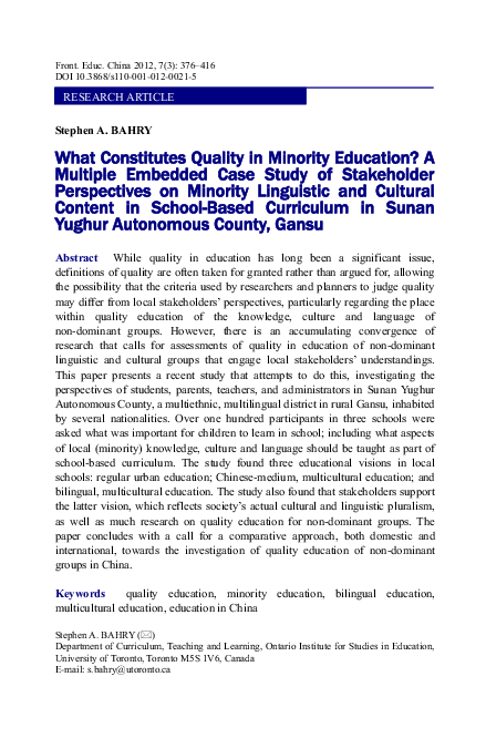 (PDF) What Constitutes Quality in Minority Education? A Multiple ...