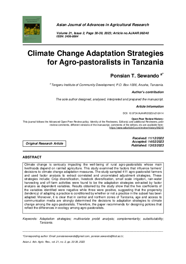 (PDF) Climate Change Adaptation Strategies for Agro-pastoralists in ...