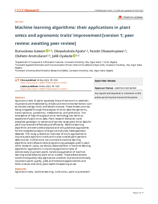 (PDF) Machine learning algorithms: their applications in plant omics ...