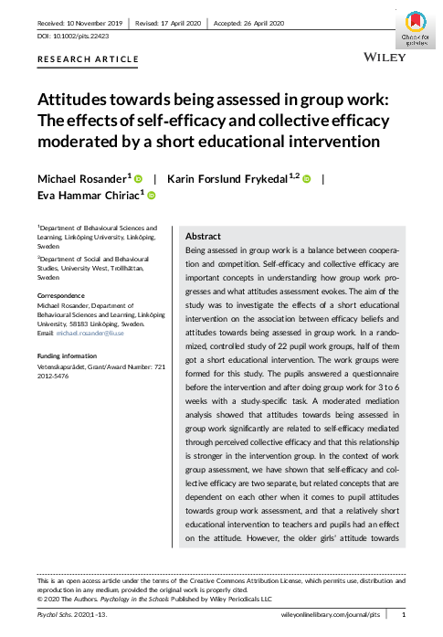 (PDF) Attitudes towards being assessed in group work: The effects of ...