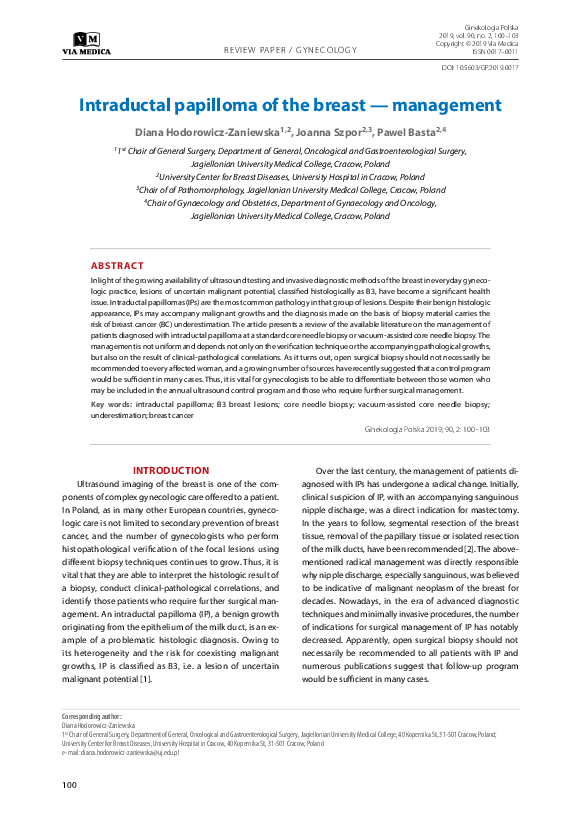 (PDF) Intraductal papilloma of the breast — management
