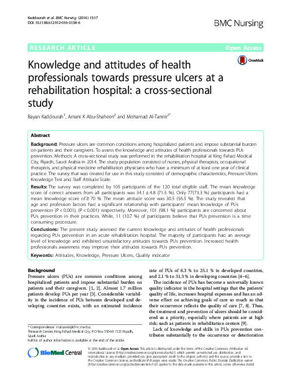(PDF) Knowledge and attitudes of health professionals towards pressure ...