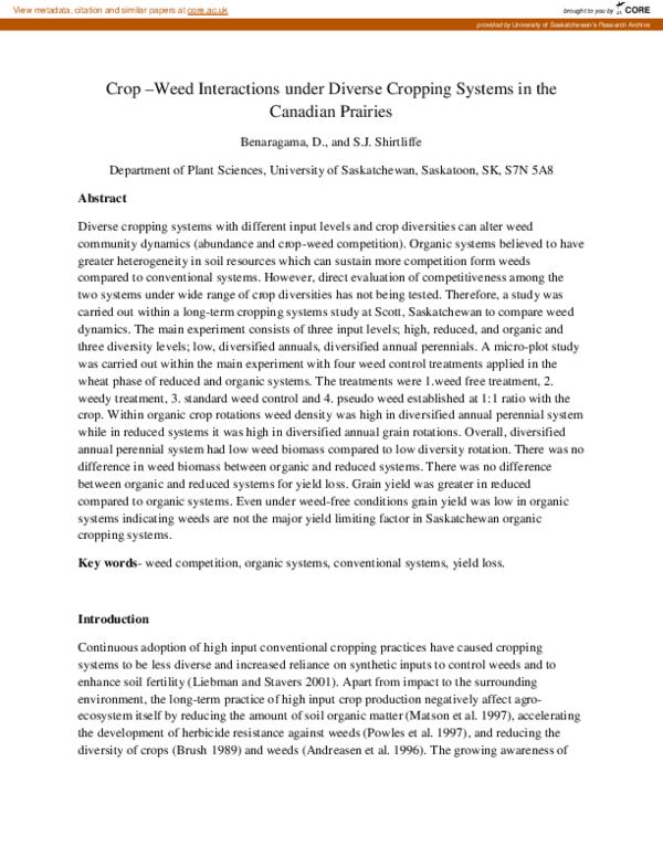 (PDF) Crop–weed interactions under diverse cropping systems in the ...