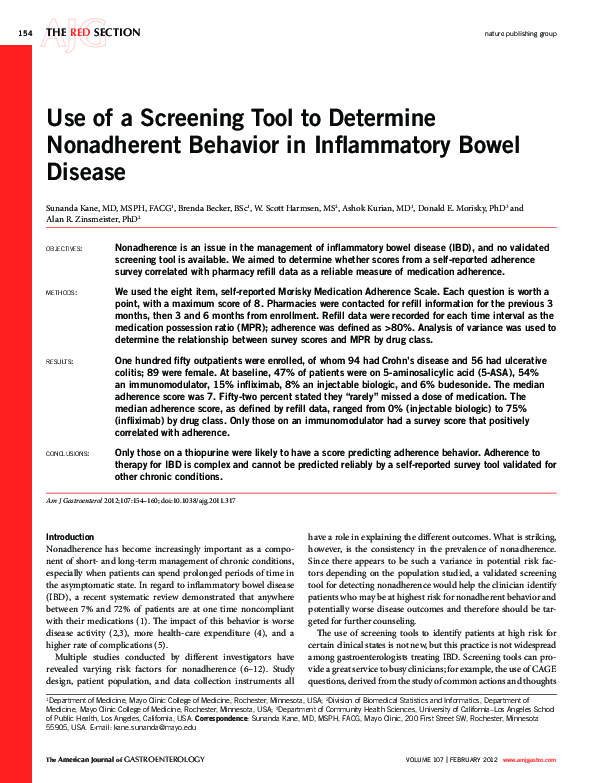 (PDF) Use of a Screening Tool to Determine Nonadherent Behavior in ...
